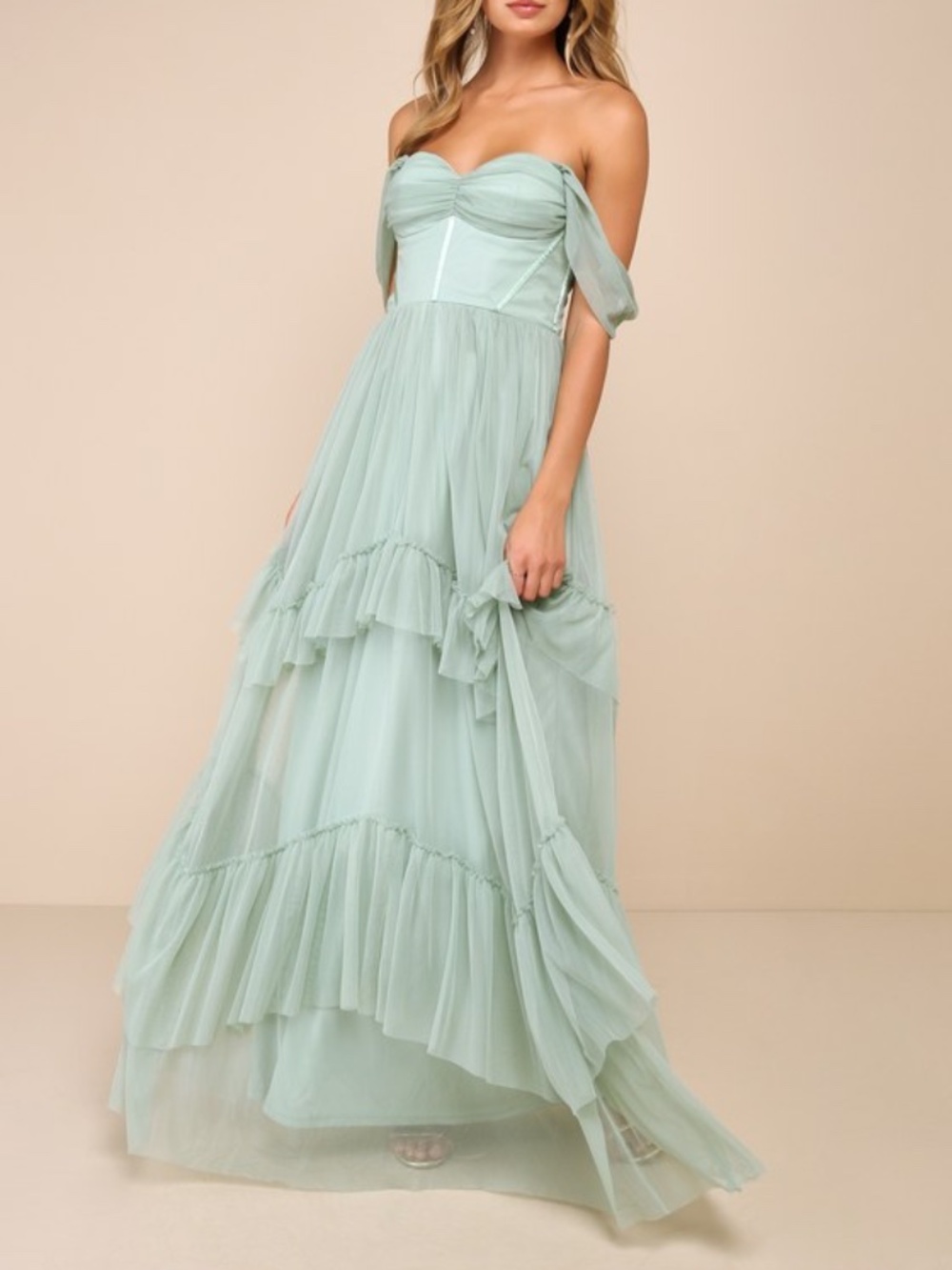 Lulus Stunning Personality Sage Green Mesh Off-the-shoulder Maxi Dress - Size XL